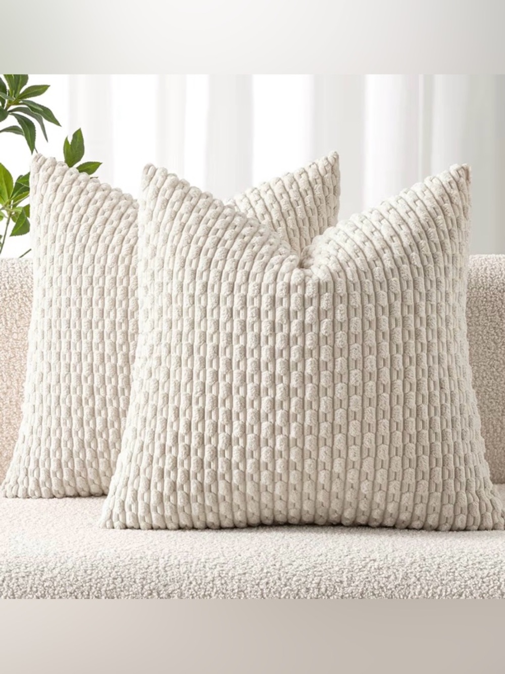 Textured Cream Throw Pillow - Set of 2